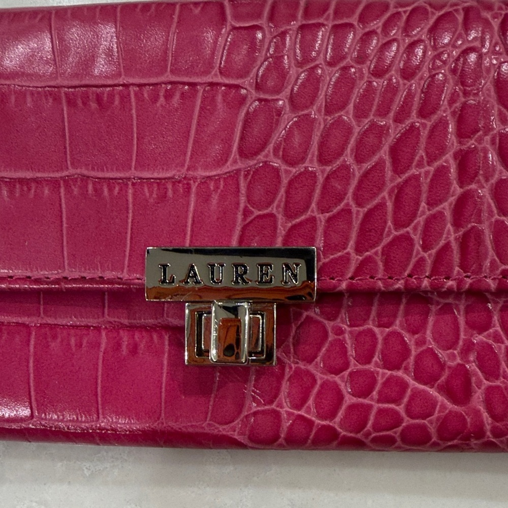 Pink Lauren Ralph Lauren Croc-Embossed Women's Clutch - Picture 3 of 8